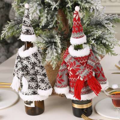 Christmas Creative Scarf Party Decoration Accessories Bottle Cover Santa Claus Knitted Scarf Hat Clothes Suit