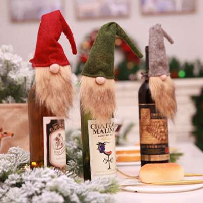 Christmas Home Decoration Accessories Bottle Cover Hat Santa Claus Snowman Faceless Doll Knitting Wine Cover Hat