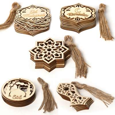 New DIY Wooden 10pcs Small Pendant Decorations Islamic EID al-adha Festival Party Decorations