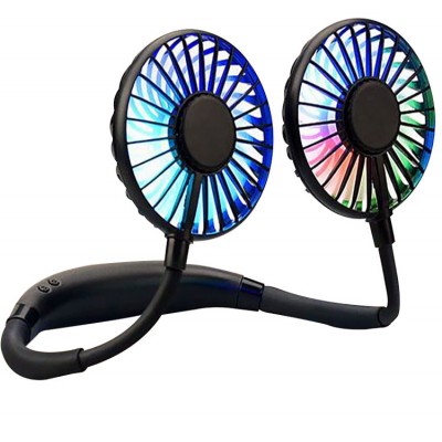 3 Levels Hands Free USB Portable Hanging Sport Fan Mini USB Fan Battery Operated with Air Flow 7 Led Lights