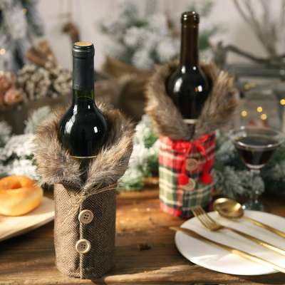 Trading Hot Christmas New Table Wine Bottle Decorative Stripe Plaid Skirt Wine Bottle Cover