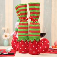 2020 Newest Christmas Dot Stripe Wine Bottle Cover Christmas Stripe Gift Bag Home Chair Decoration Accessories